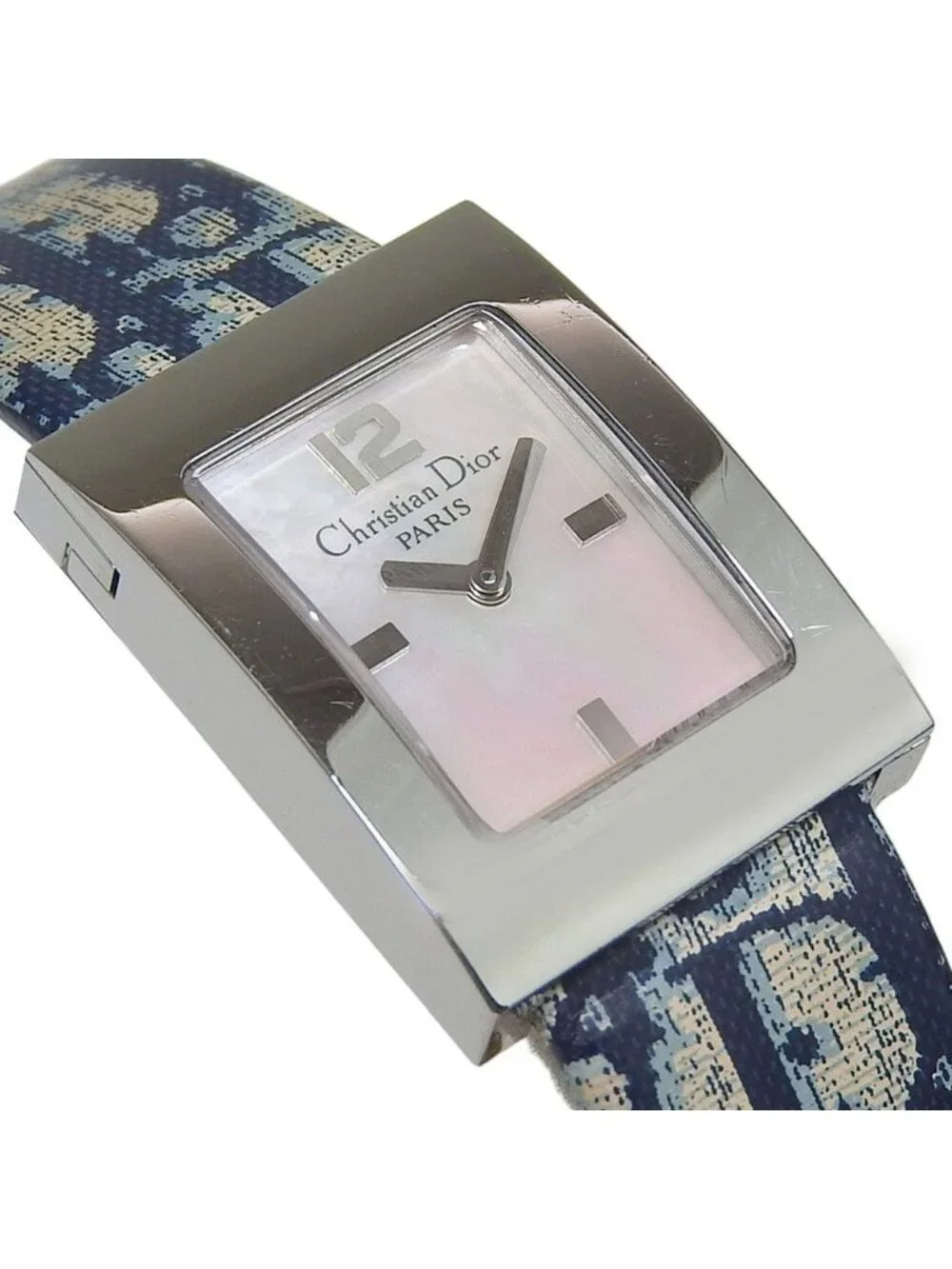 Dior Malice Stainless Steel Leather Quartz Analog Display White Shell Dial Watch